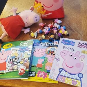 Peppa Pig Pink Plush, Red Accessories & Multicolor Mini Figures Play Set